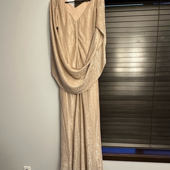 Betsy & Adam Shimmering Gold Long Sleeve Dress - Picture 4 of 5